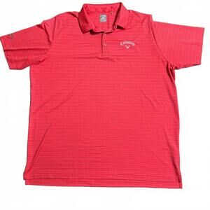 Callaway Polo Shirt Mens Size 2XL Coral Striped Opti Dri Fit Golf Short Sleeve
